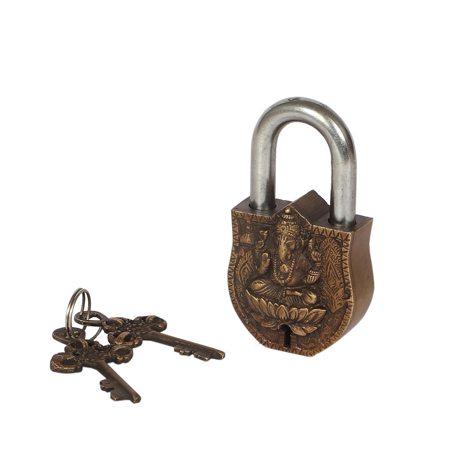 Brass Ganesha Padlock with Decorative Keys-ArtyCraftz.com