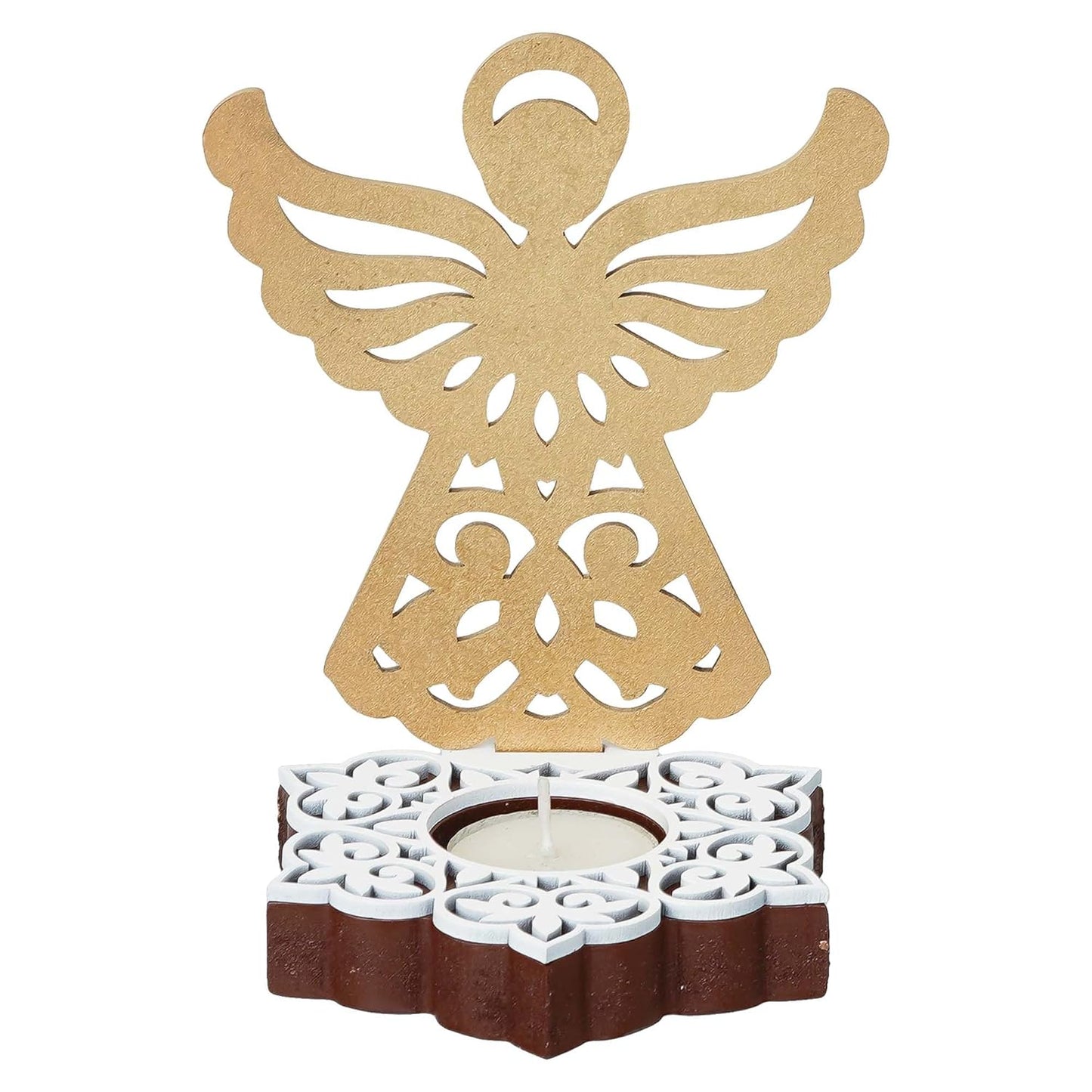 Fairy Showpiece Decorative Tea Light Candle Holder (Wooden, Golden)