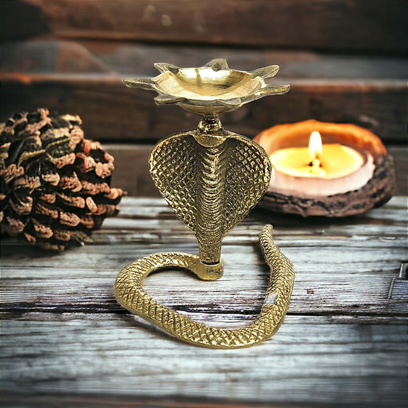 Handcrafted Cobra Deepak Brass Table Diya