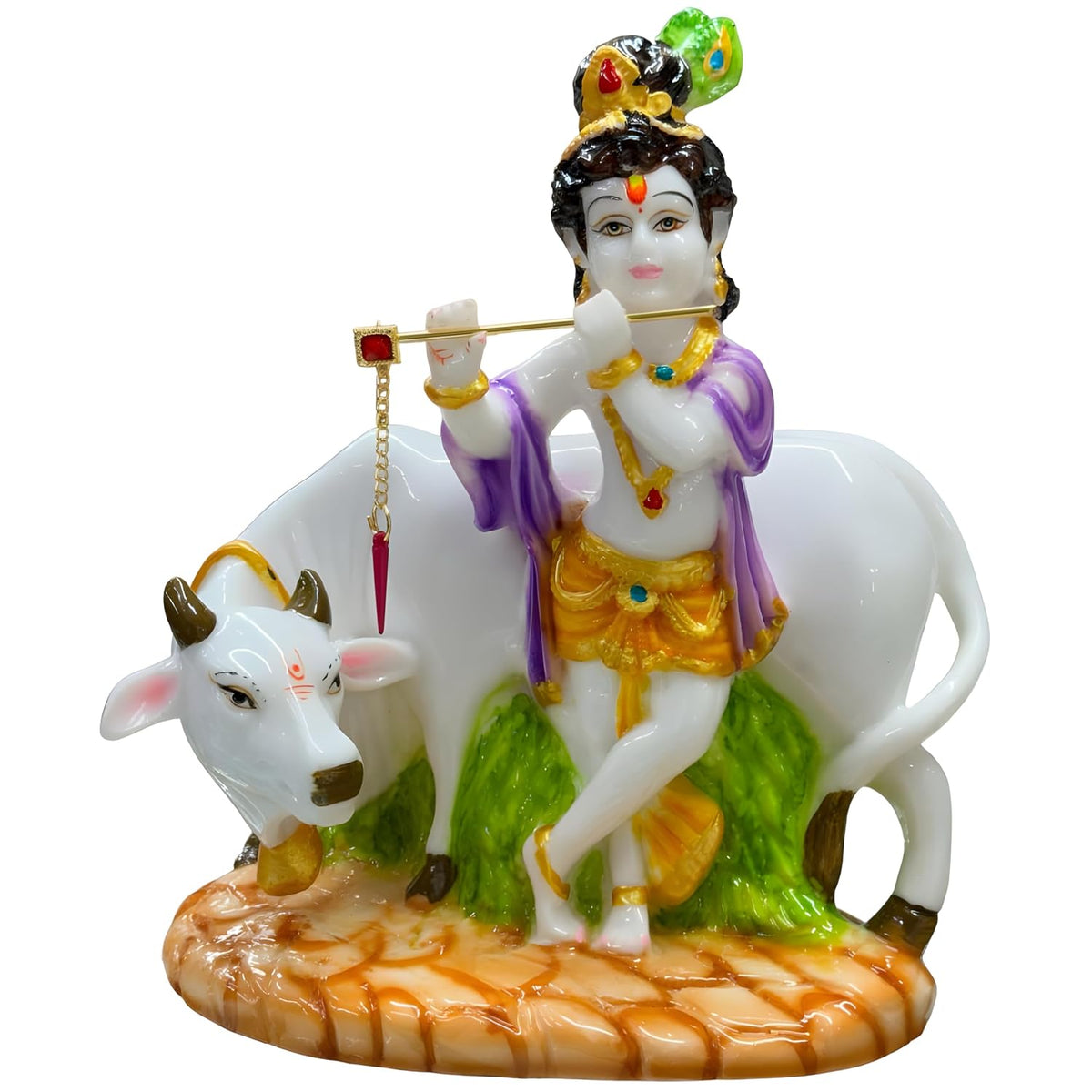 Decorative Marble Krishna with Cow Statue - Small