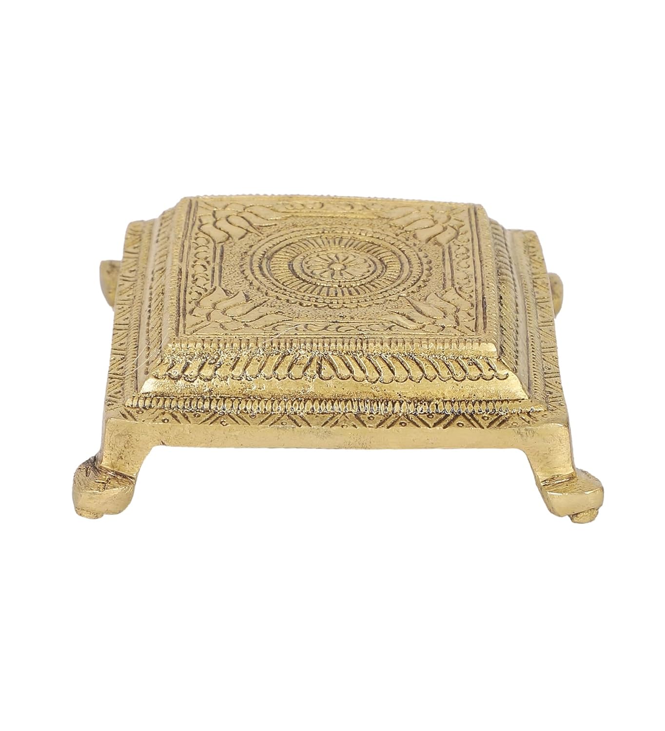 Handcrafted Brass Chowki for Pooja 3.6 x 1.5 Inches
