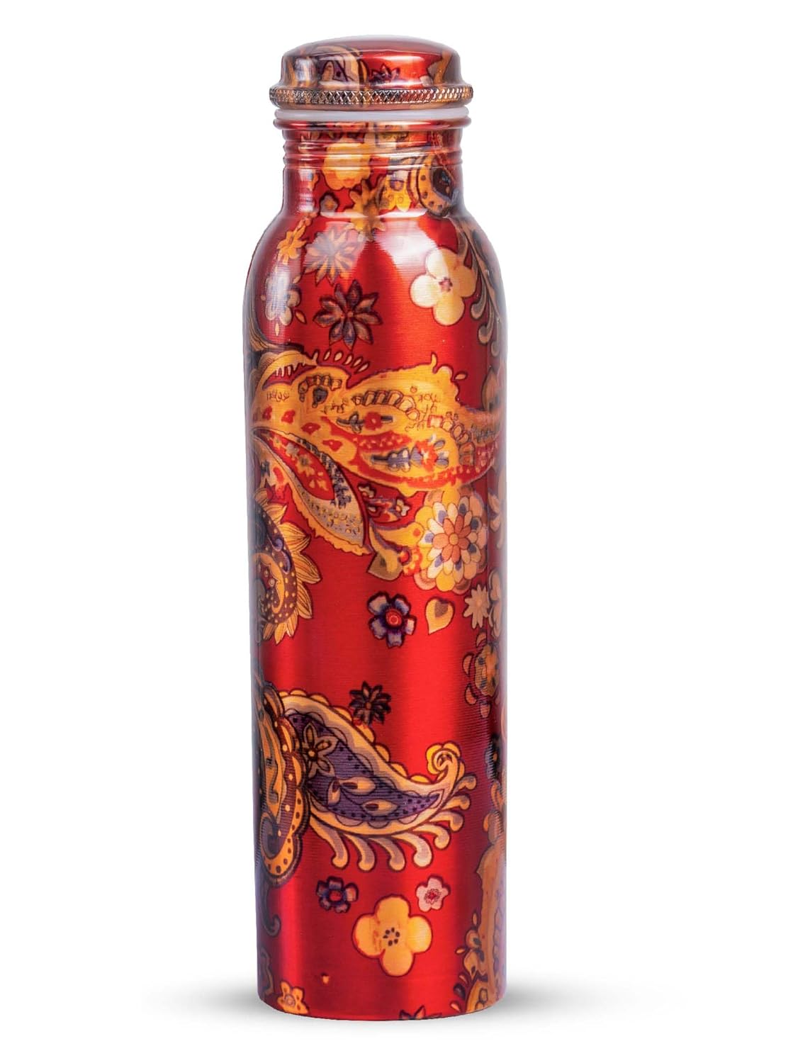 Pure Copper Floral Printed Water Bottle Joint-Less Leak-Proof - ArtyCraftz.com