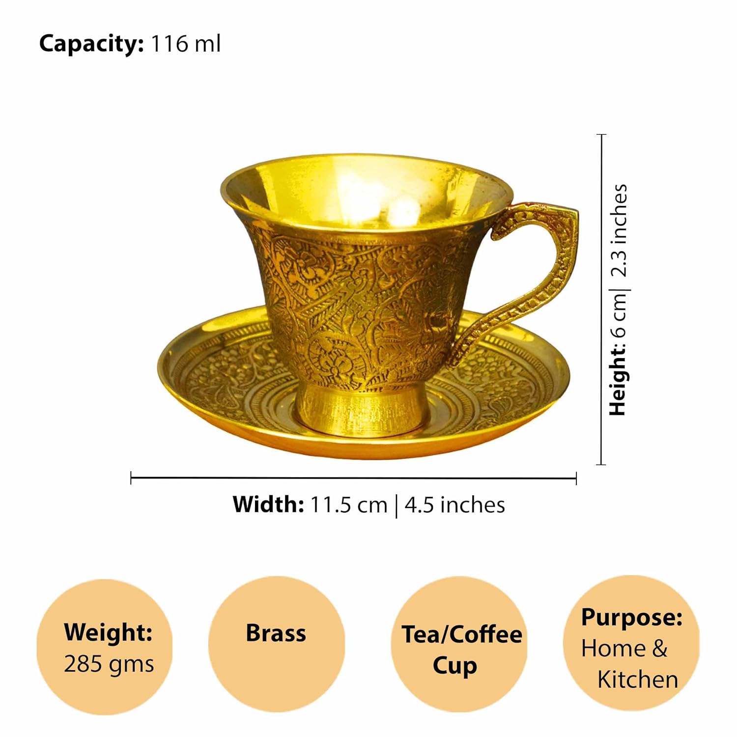 Brass Engraved Coffee Cup and Saucer-ArtyCraftz.com