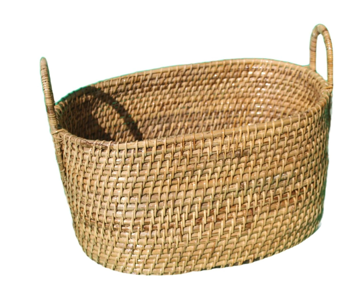 Hand woven natural rattan laundry bin basket with handle