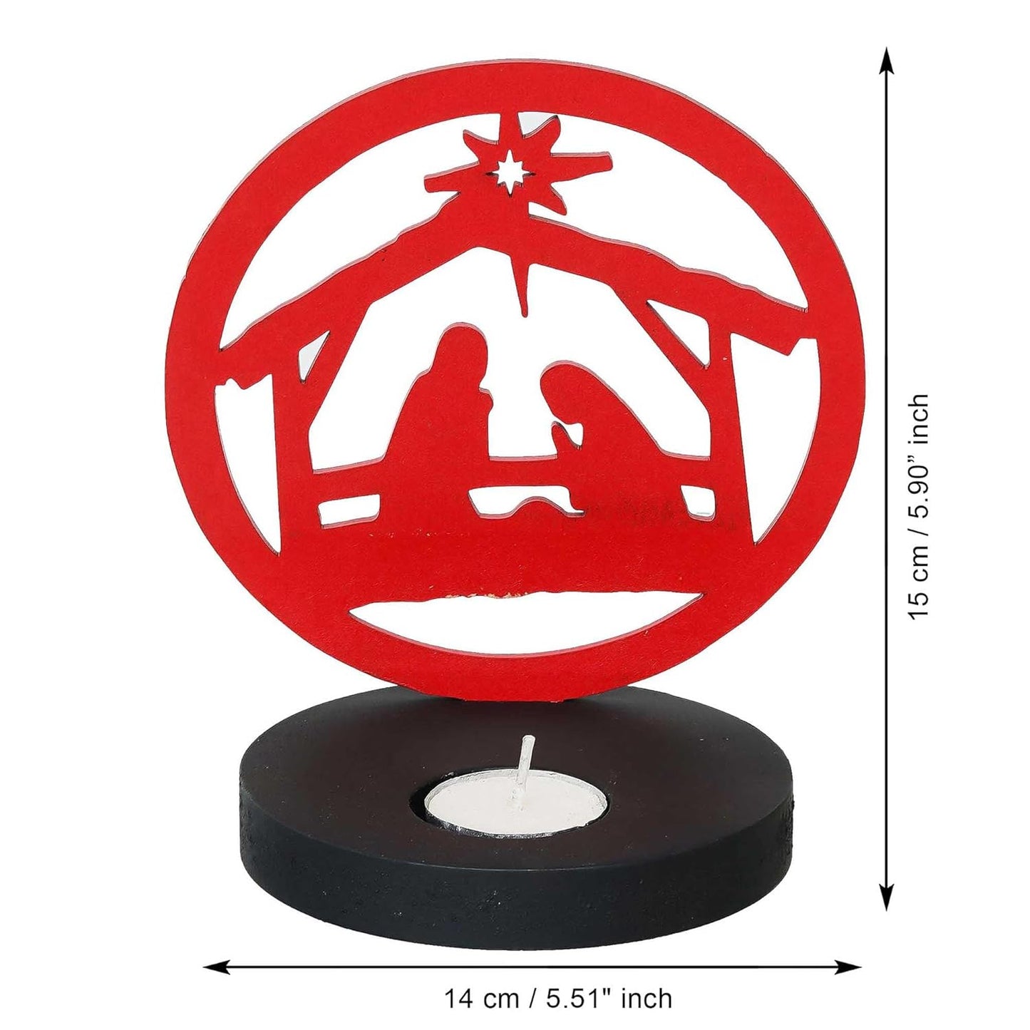 Red nativity scene candle holder with dimensions