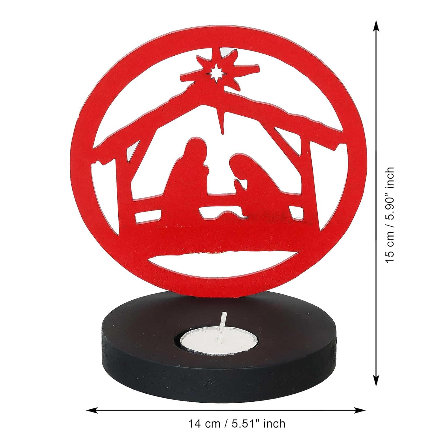 Red nativity scene candle holder with dimensions