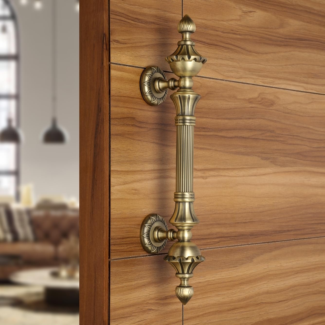 Luxury Zinc Golden Lotus Door Pull Handle – Antique Finish Decorative Main Door Handle