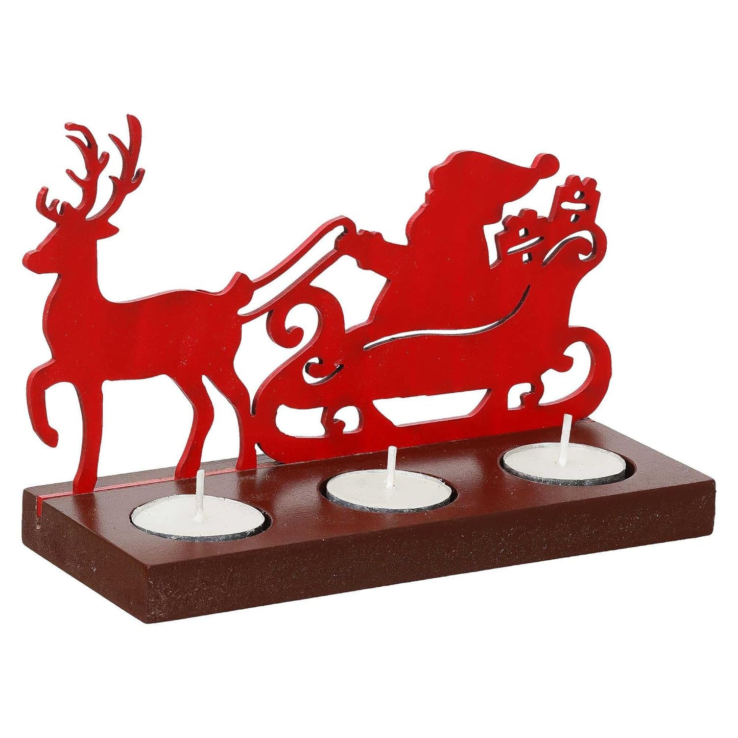 Red Santa Claus and reindeer candle holder with three candle holders