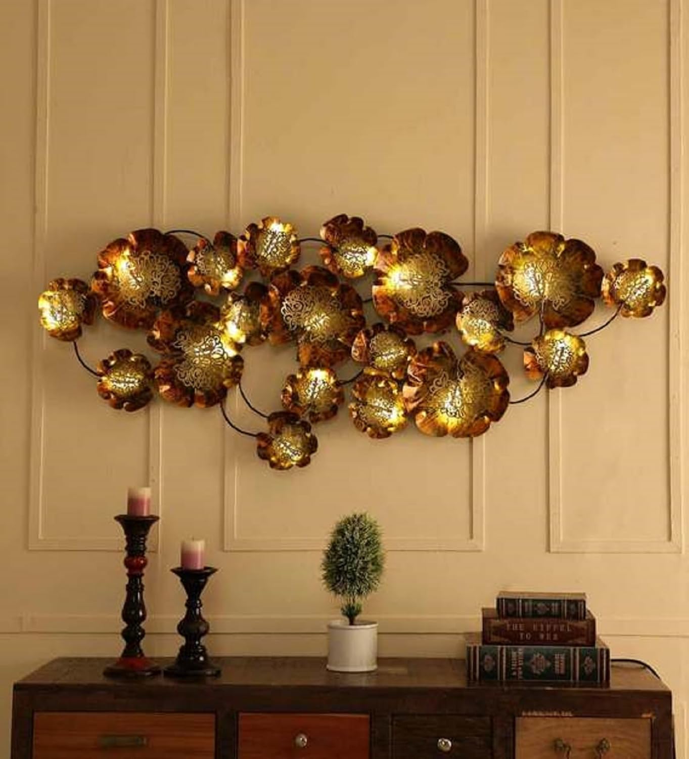 Large LED Metal Floral Wall Art-ArtyCraftz.com