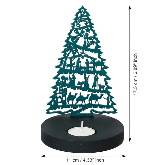 Teal metal Christmas tree decoration with dimensions