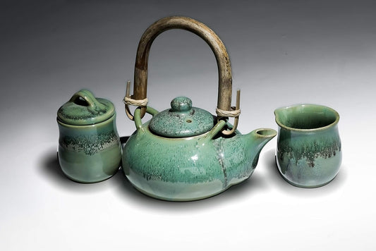 Ceramic Tableware Serving Tea/Coffee Set Sugar Pot Tea Pot & Milk Pot (620ml Green)