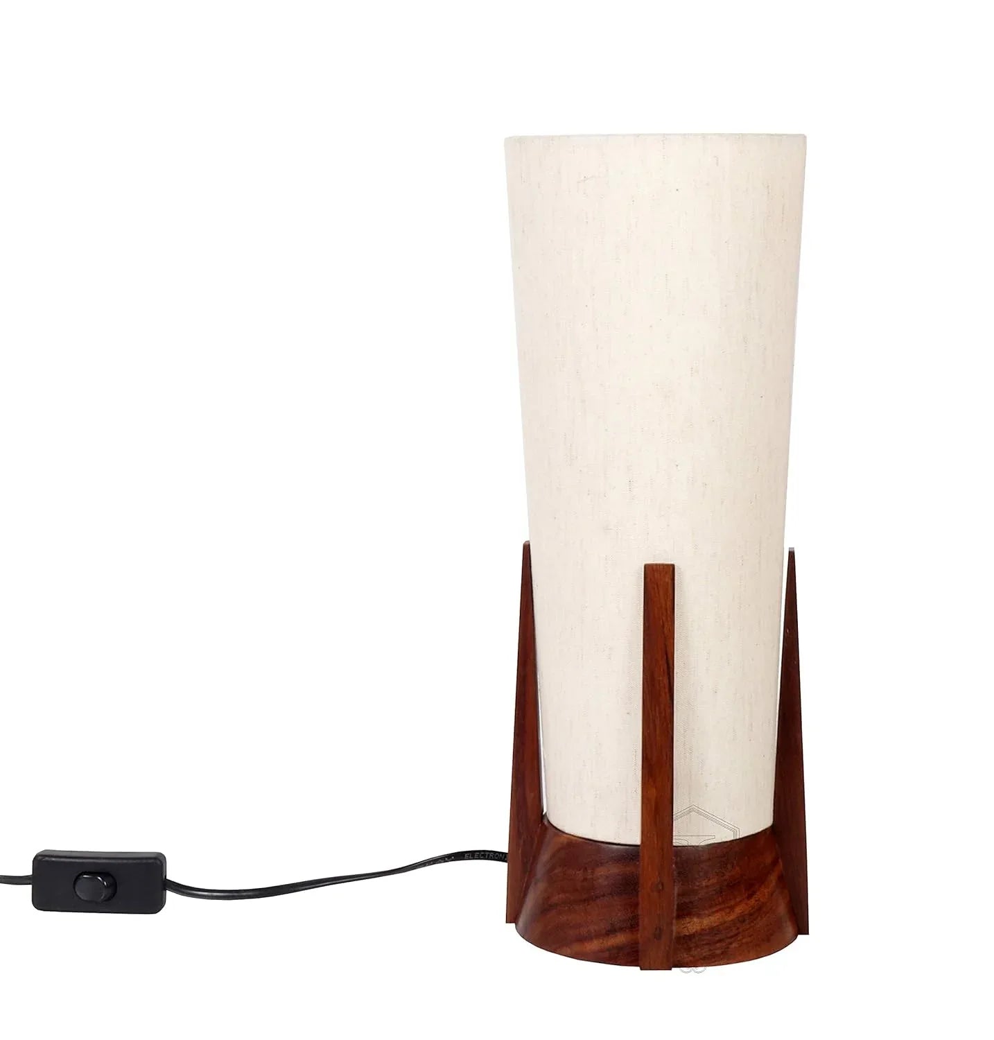 Handcrafted Round Wooden Table Lamp for Home Decor with Cable
