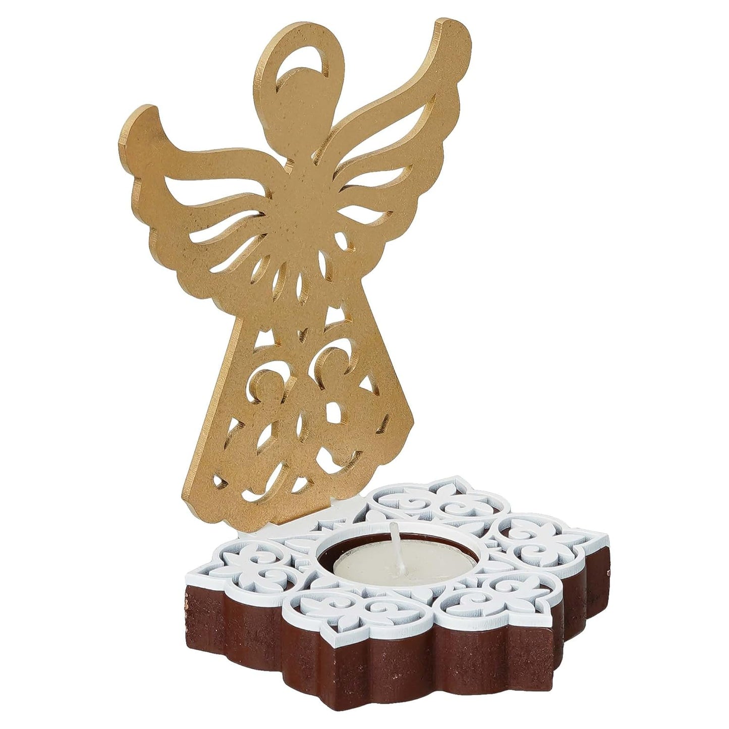 Fairy Showpiece Decorative Tea Light Candle Holder (Wooden, Golden)