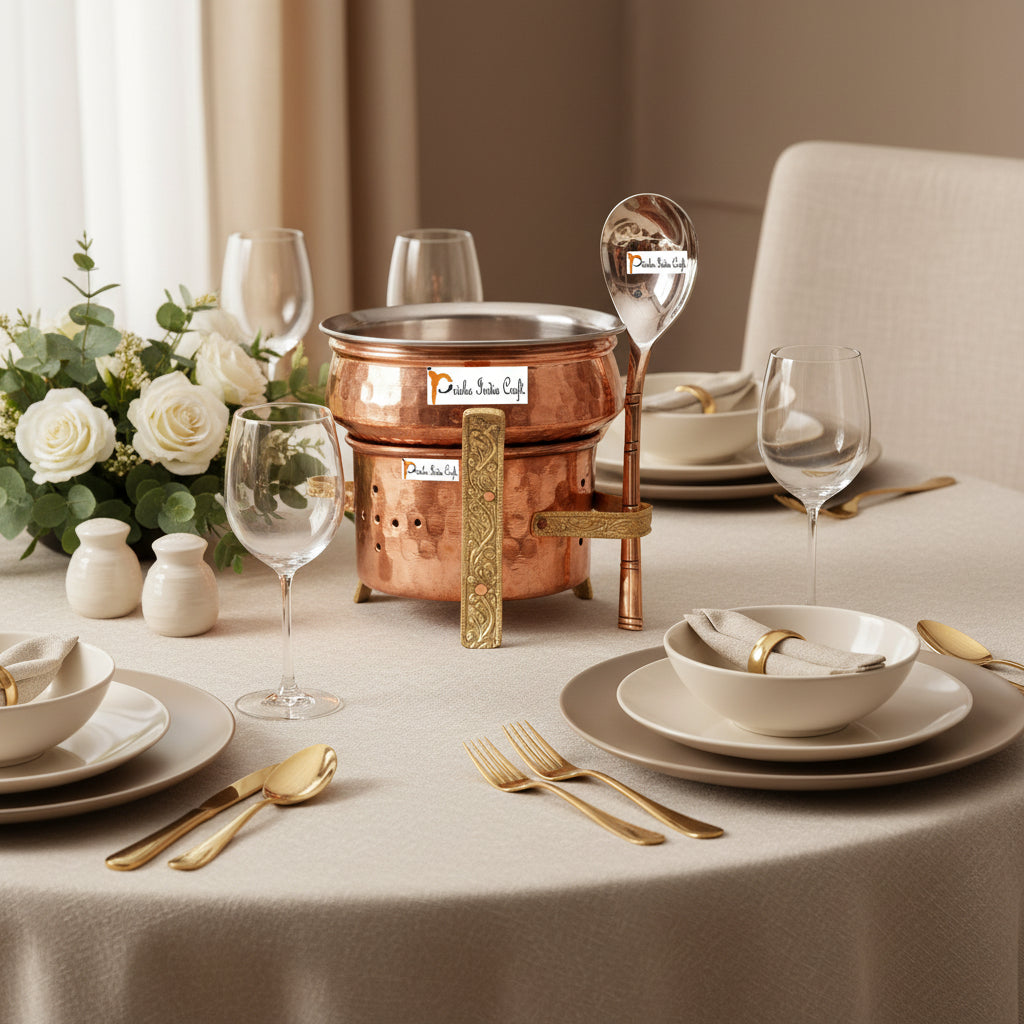 Mini Copper Handi Food Warmer with Brass Handles-ArtyCraftz.com