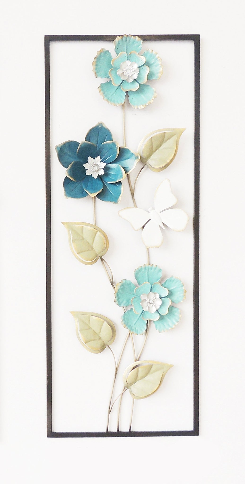 Light and Dark Blue Flowers Metal Wall Decor Frame