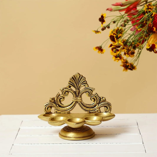 Decorative Brass Diya of Five Wick