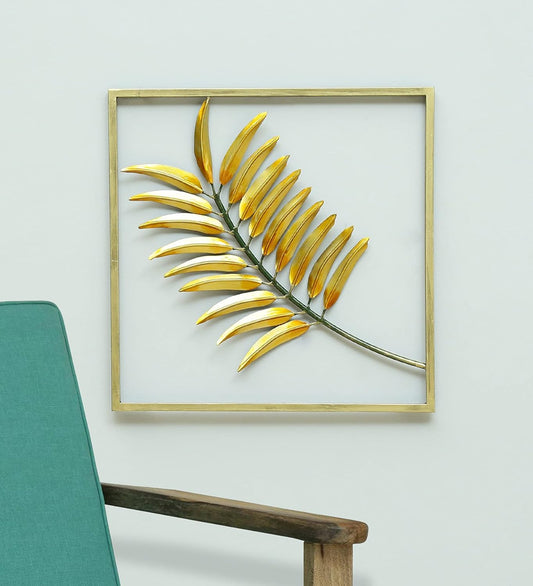Wrought Iron Rich Golden Palm Wall Decor Hanging Sculpture
