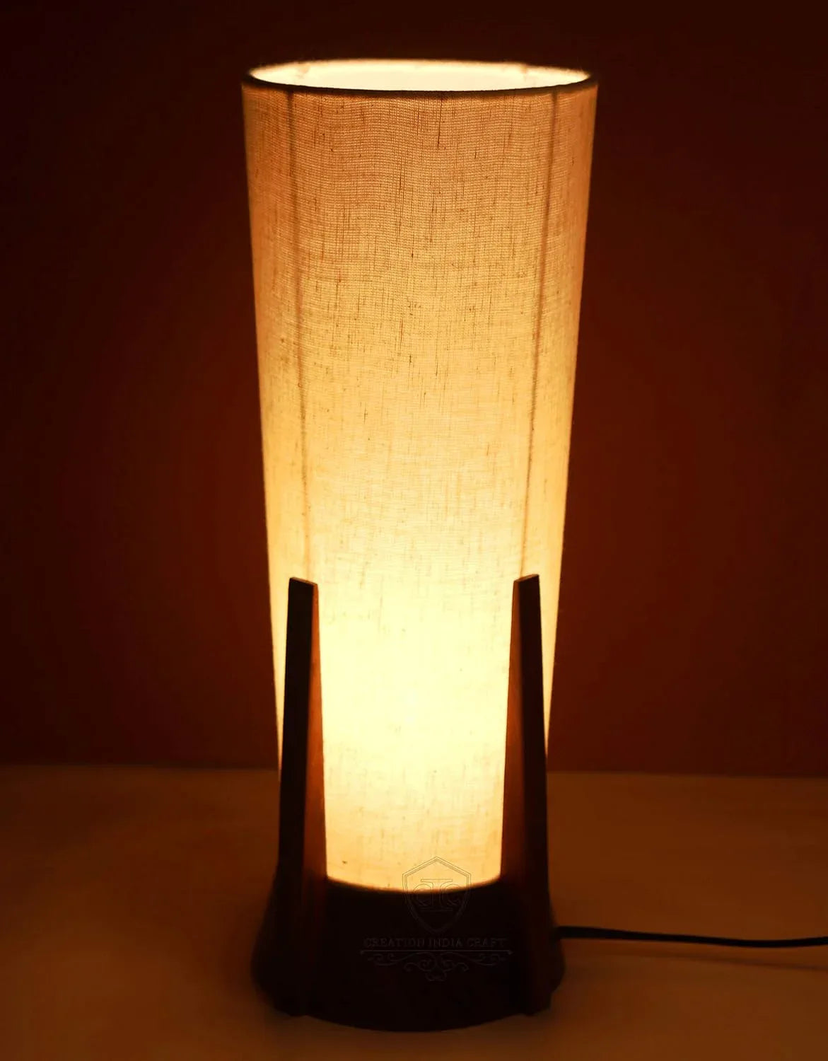 Handcrafted Round Wooden Table Lamp for Home Decor On Table