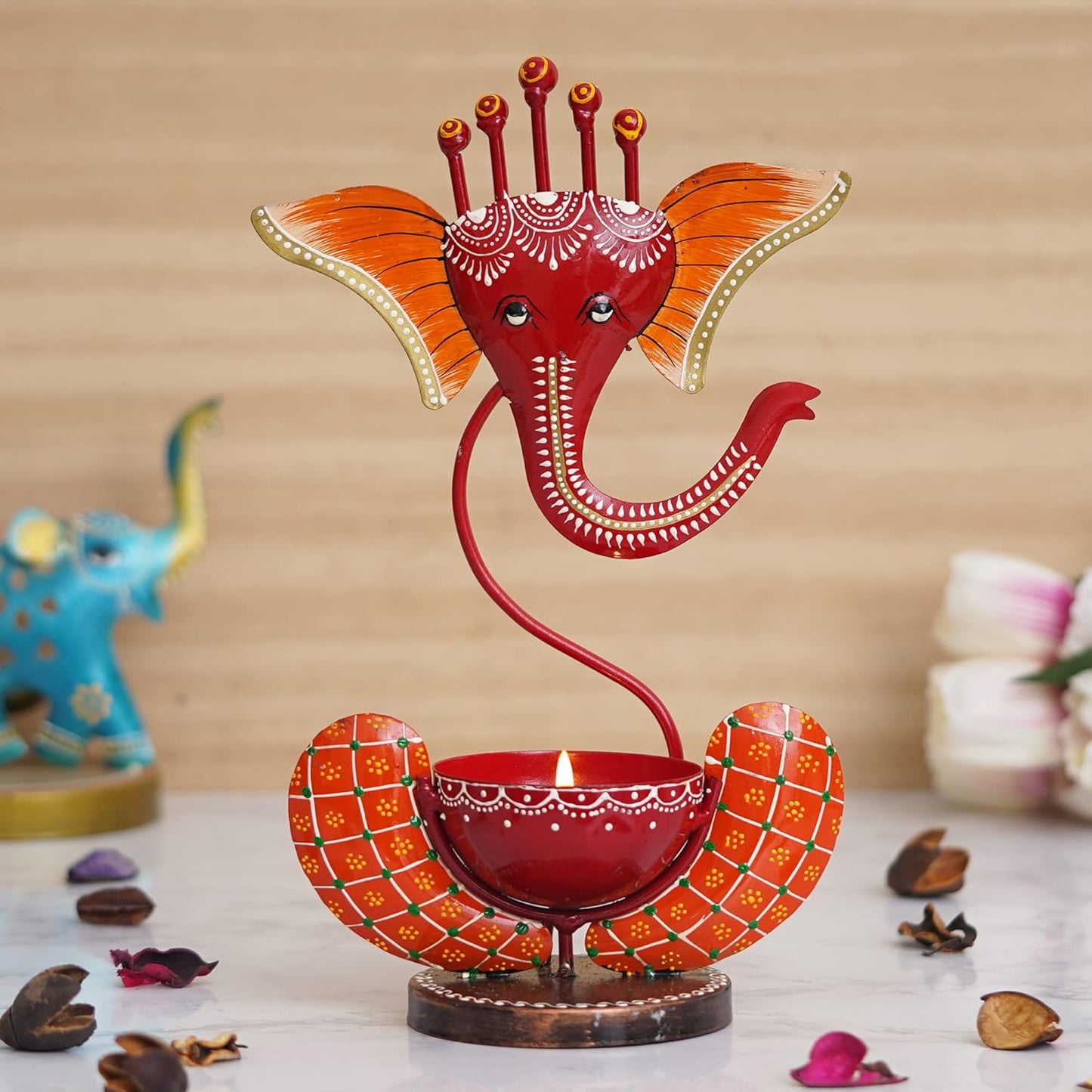 Handcrafted Iron Lord Ganesha T-Light Candle Holder