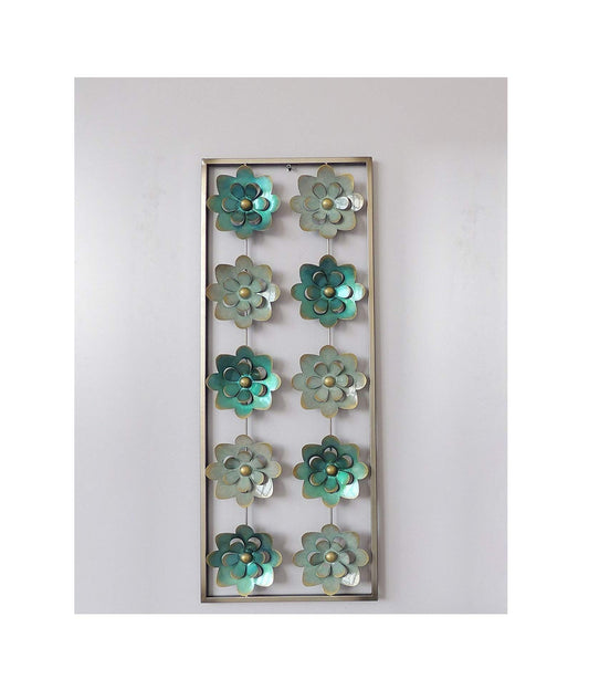 Aqua and Turquoise Flowers Metal Wall Decor Frame