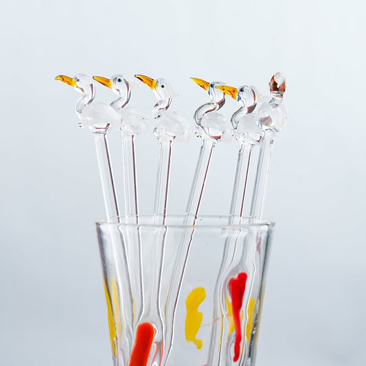 Decorative Glass Pelican Swizzle Sticks Set of 6