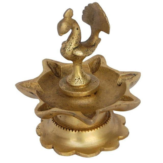 7 Wicks Peacock Design Brass Table Diya for Pooja & Gifting - ArtyCraftz.com