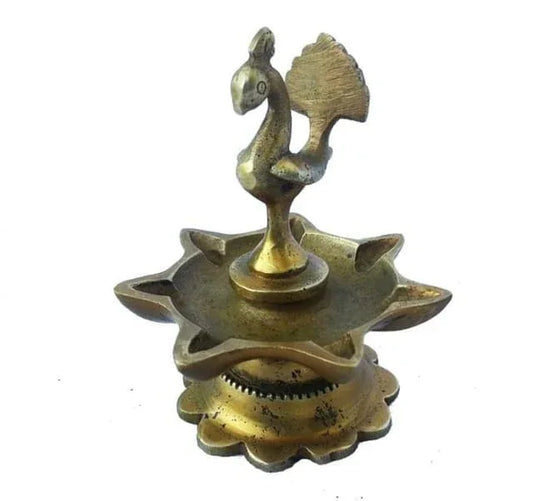 7 Wicks Peacock Design Brass Table Diya for Pooja & Gifting - ArtyCraftz.com
