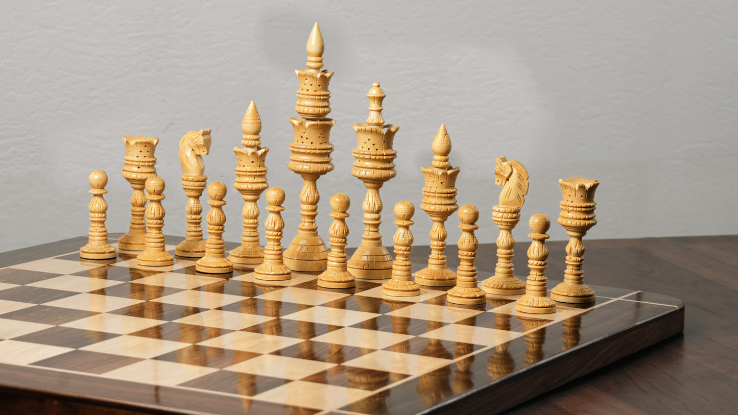Hand Carved Lotus Chess Set with 16 Inch Flat Chess Board in Glossy Finish
