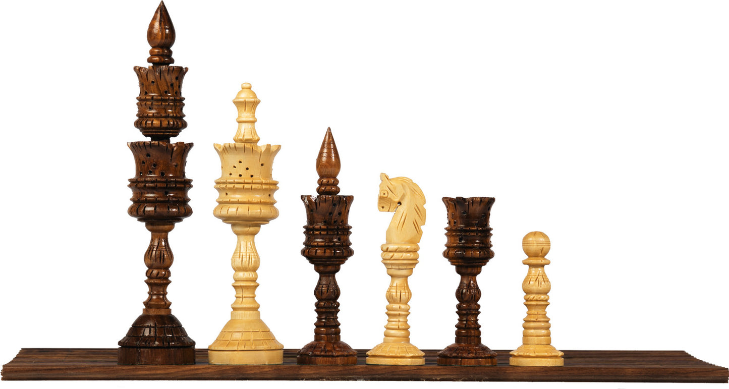 Hand Carved Lotus Chess Set with 16 Inch Flat Chess Board in Glossy Finish