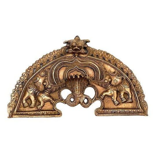 Brass Prabhavali Arch with Elephant & Kirtimukha Design (32 cm)-ArtyCraftz.com