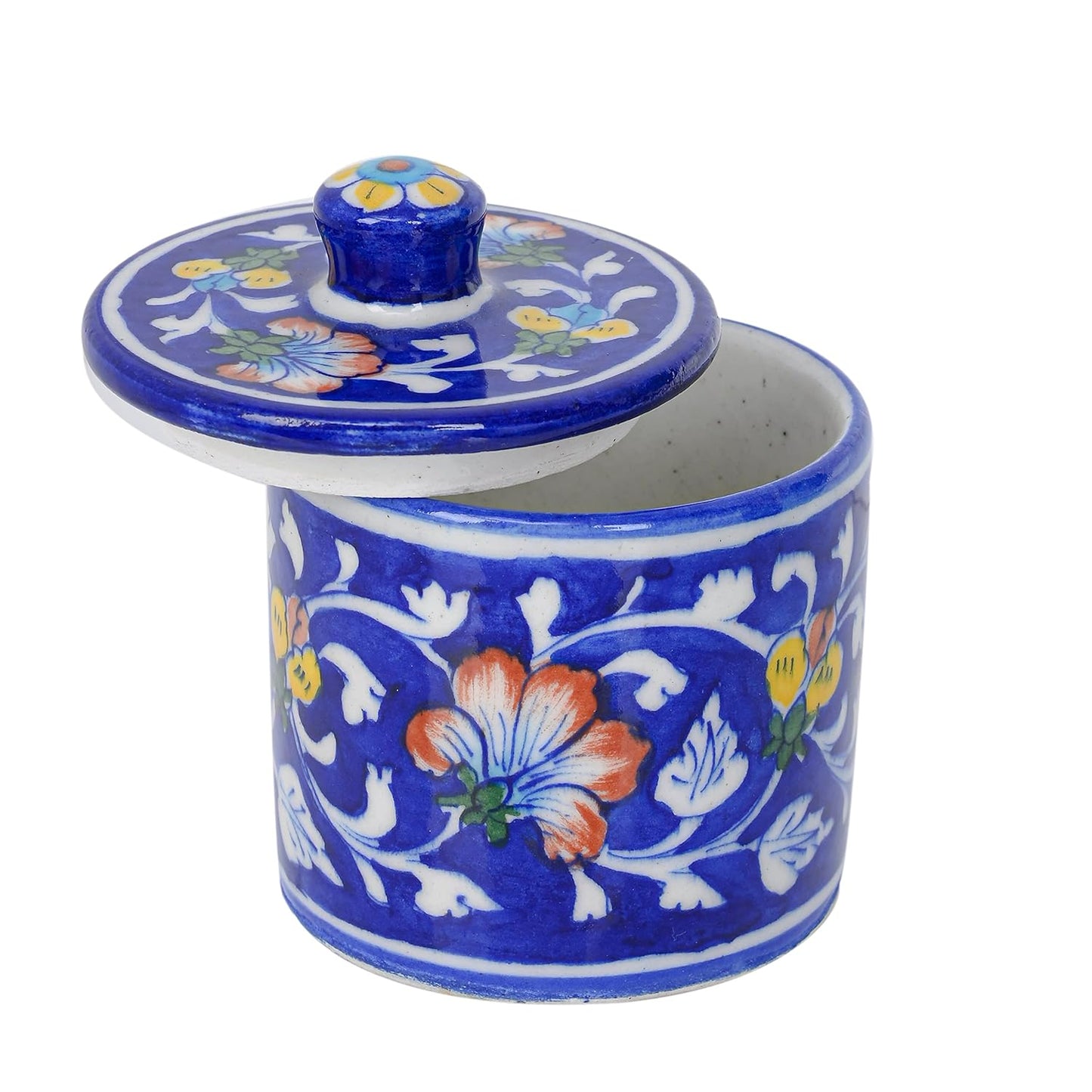 Handmade Handpainted Ceramic Airtight Jar for Coffee and Tea Powder Blue Color