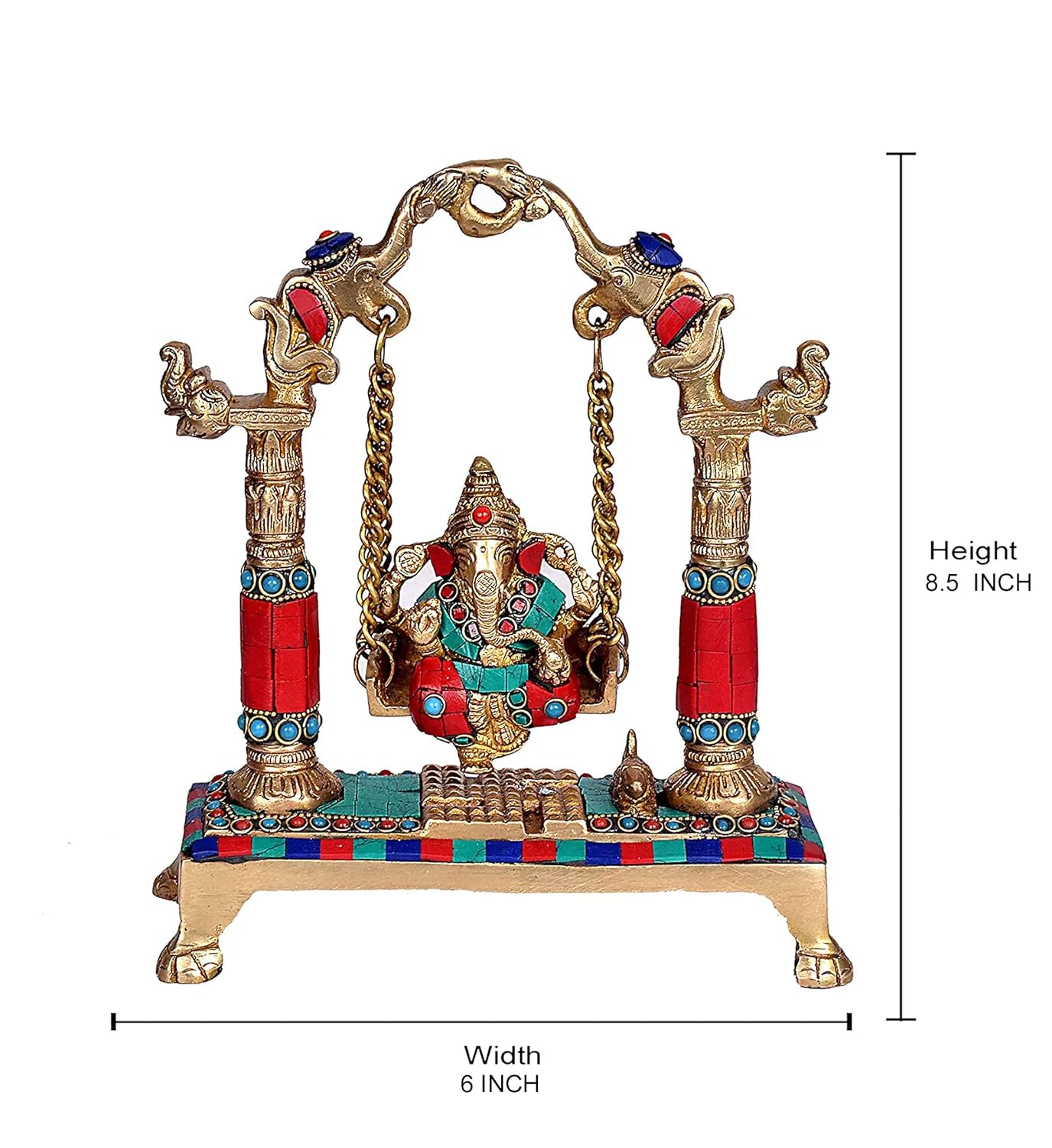 Ganesha Swing Statue Ganpati Jhoola Kirtimukha Idol Murti for Home Décor Office Mandir (Height 8.5 Inches)