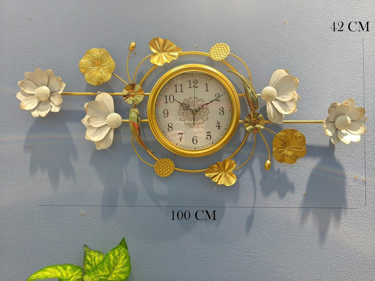 String of Gold and White Flowers Wall Clock