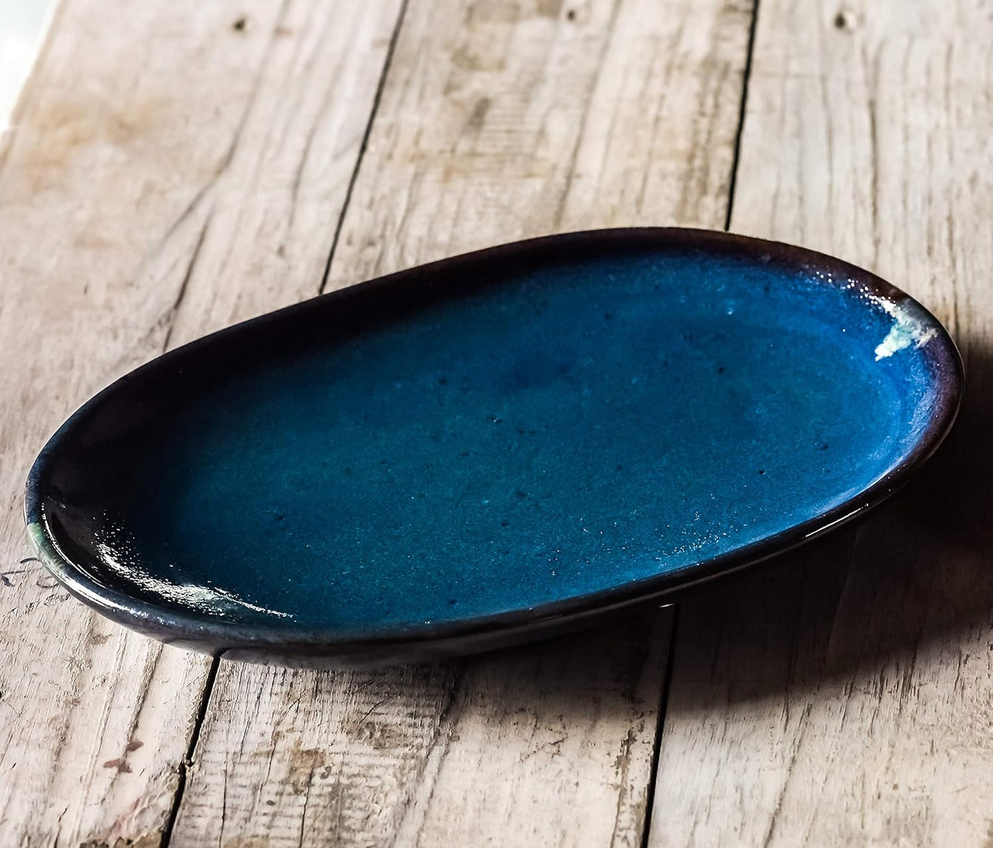 Handcrafted Ceramic Large Oval plate for Kitchen Accessories with Blue Color