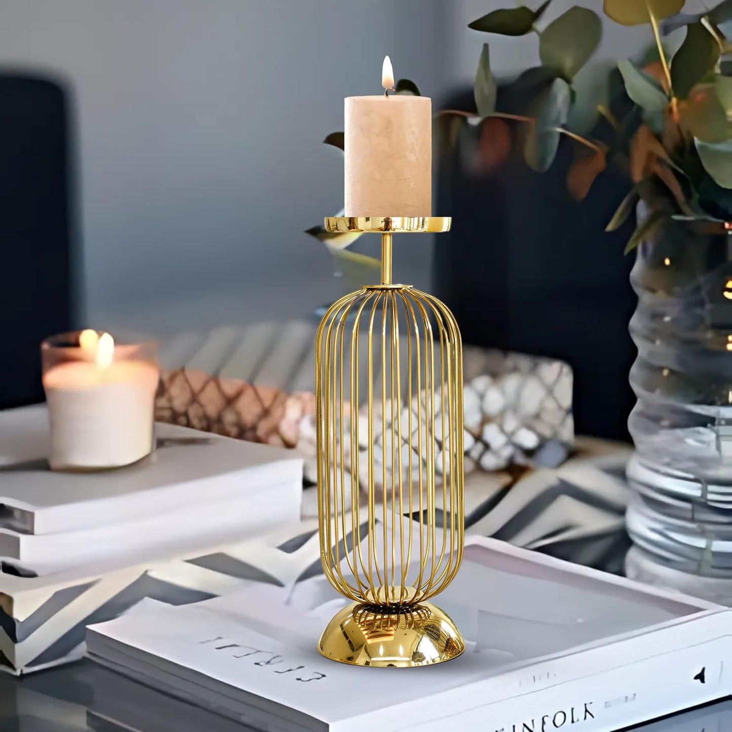 Decorative Metal Pillar Candle Holder Stand with Gold Finish