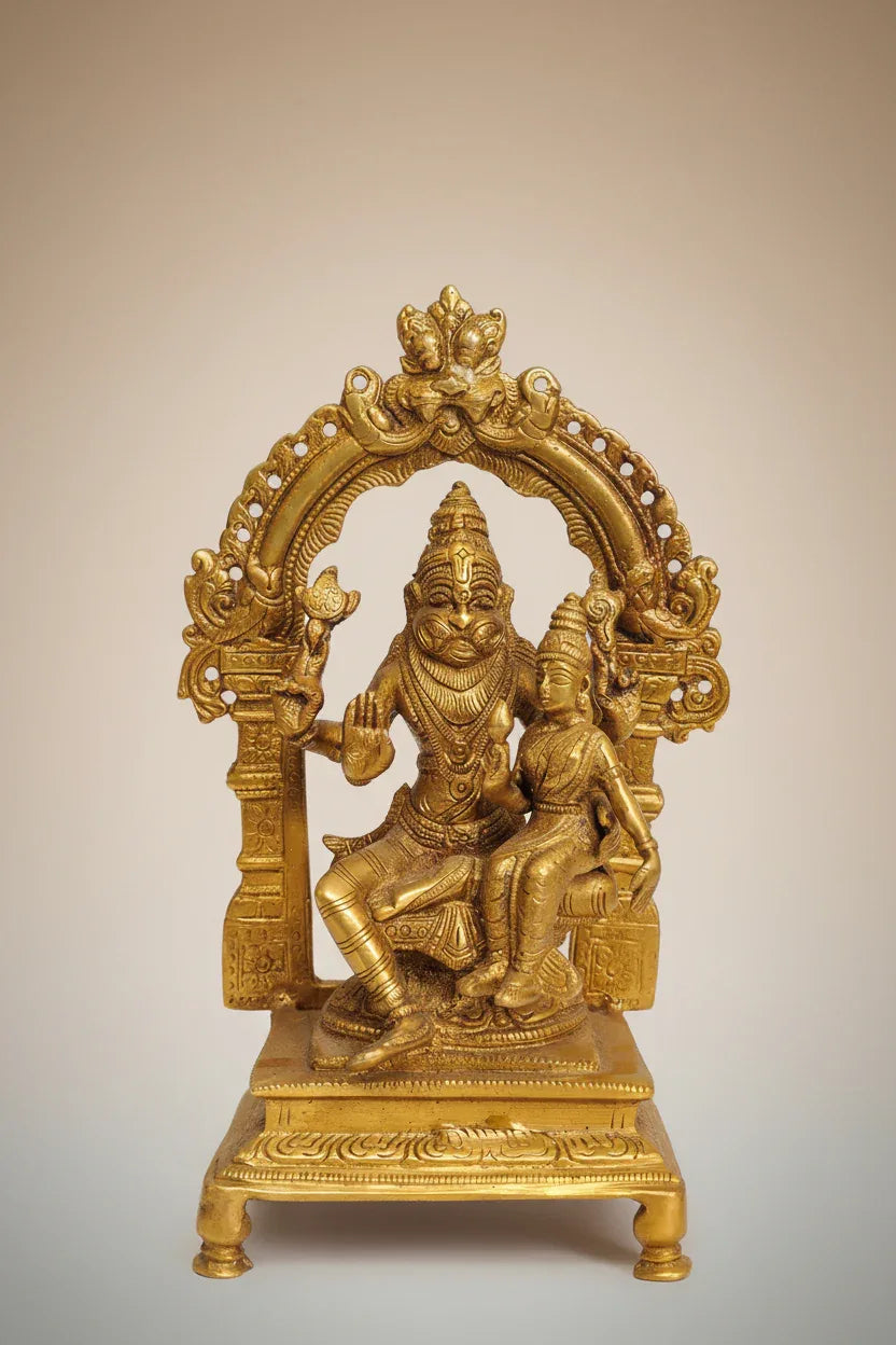 Brass Lord Narasimha with Goddess Lakshmi Statue, Height 8.5" - ArtyCraftz.com
