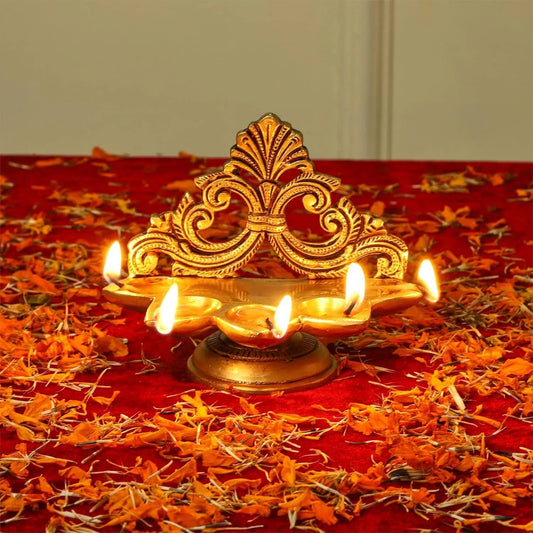 Decorative Brass Diya of Five Wick