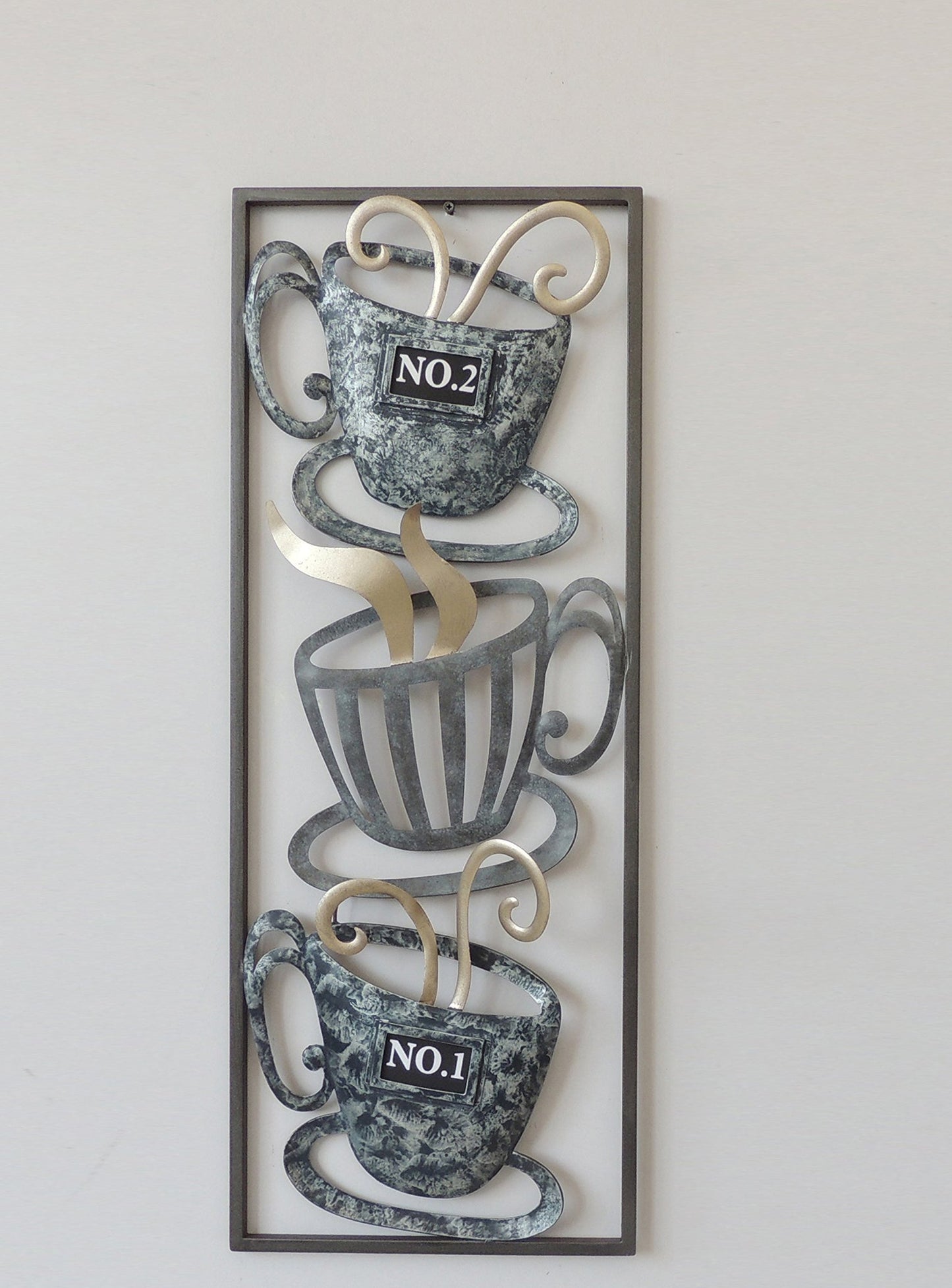 Grey Coffee Cups Metal Wall Decor Frame