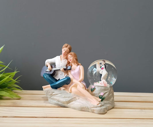 Romantic Love Couple Glass Ball Miniature Statue Showpiece for Gift