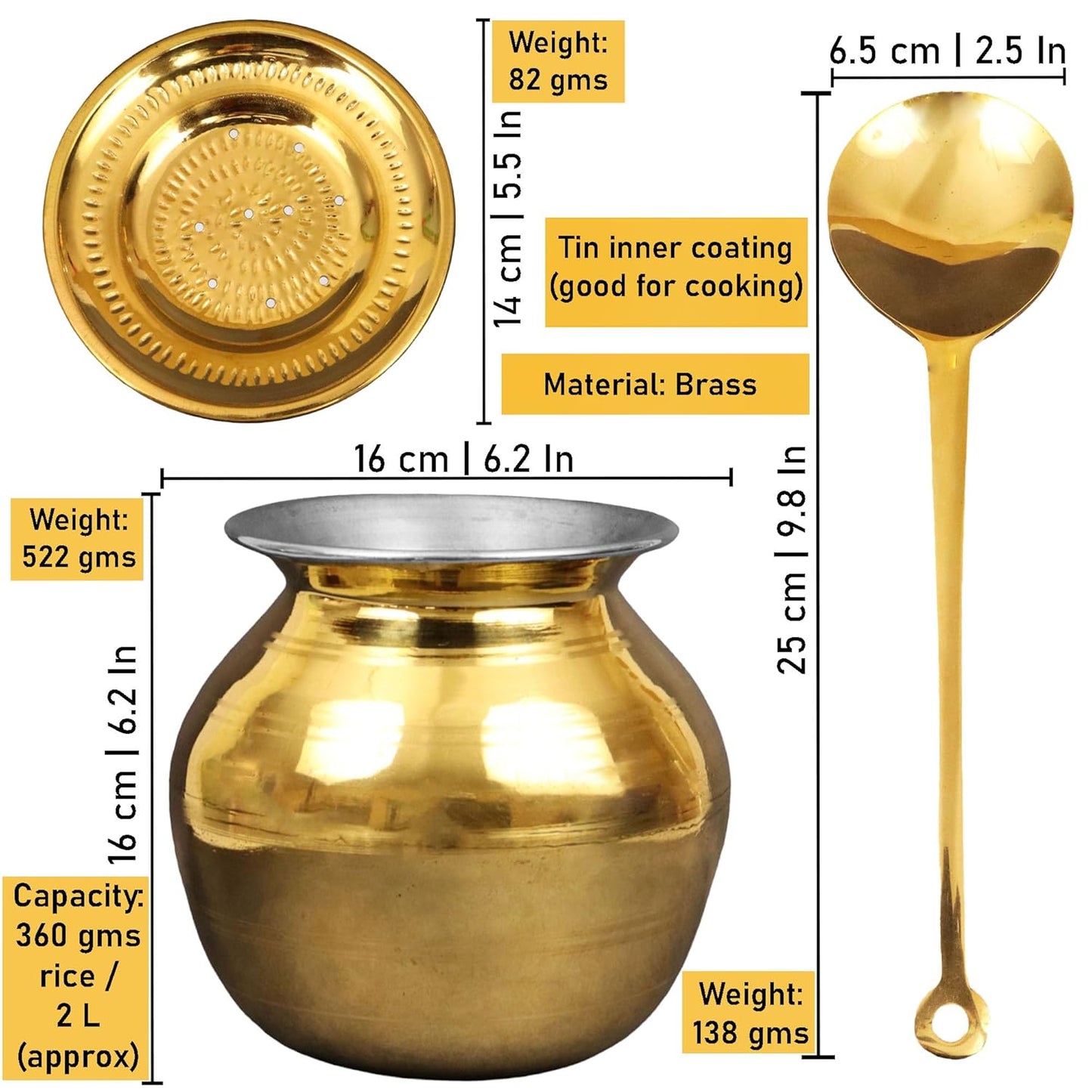 Traditional Brass Pongal Pot with Ladle-ArtyCraftz.com