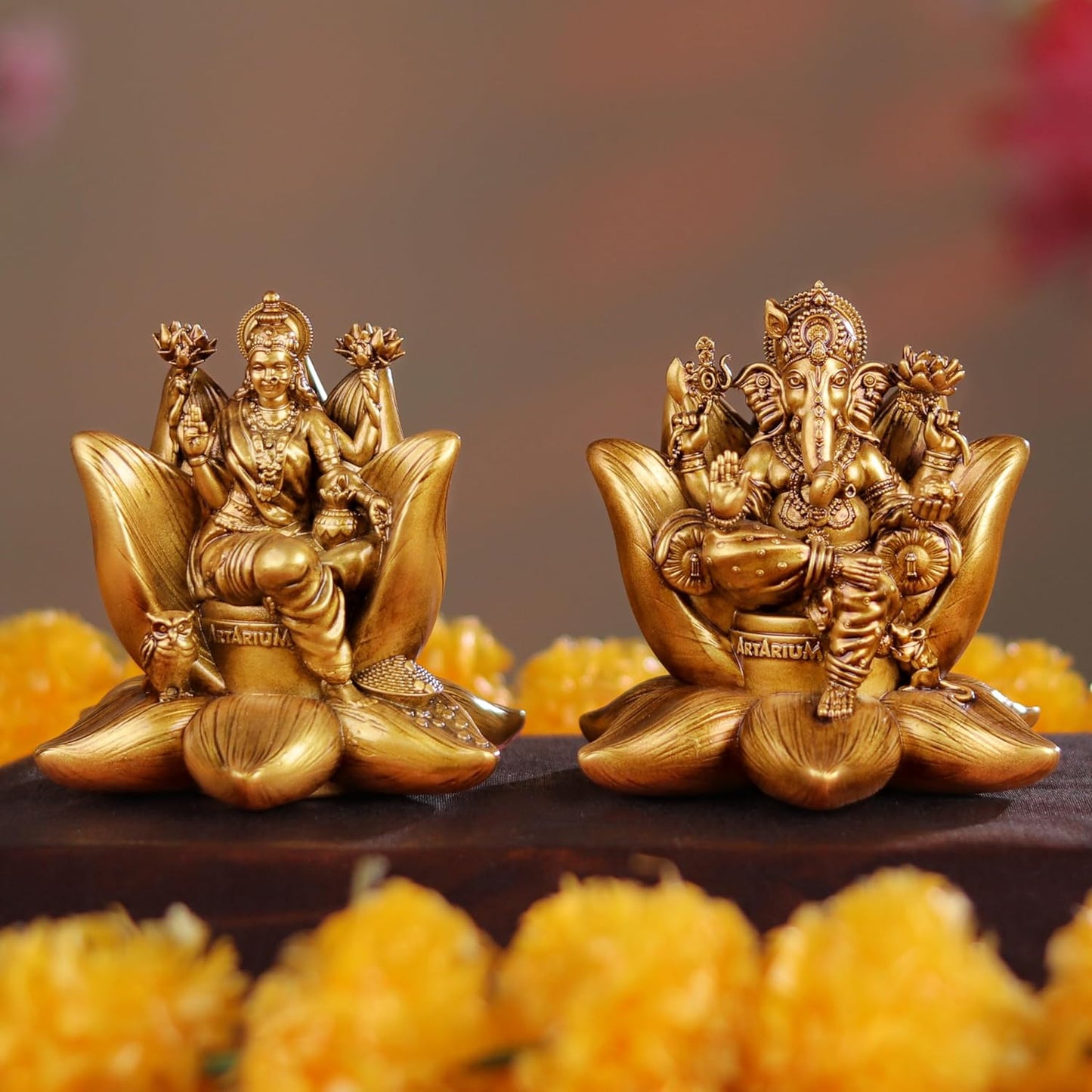 Lakshmi and Ganesh Idols Golden finished