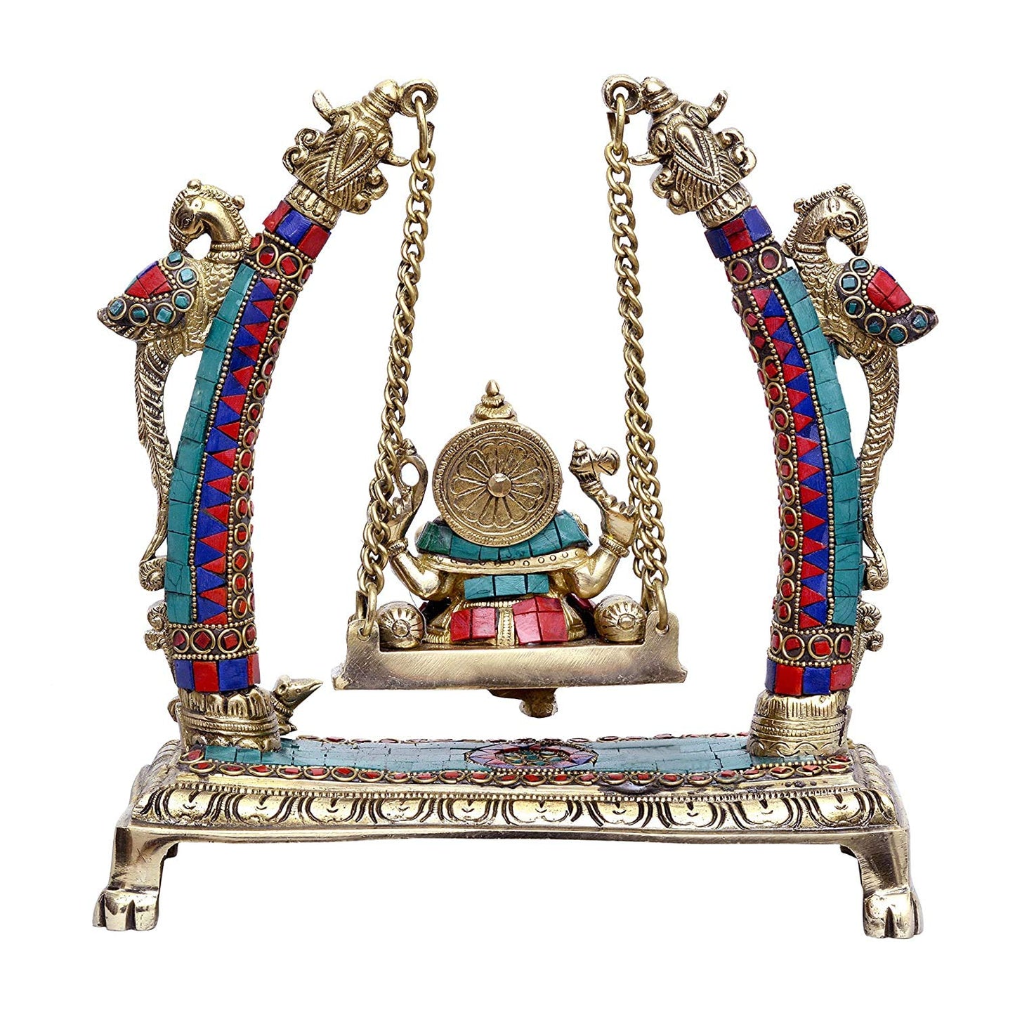 Brass Ganesha with Parrots Sitting on a Swing Idol