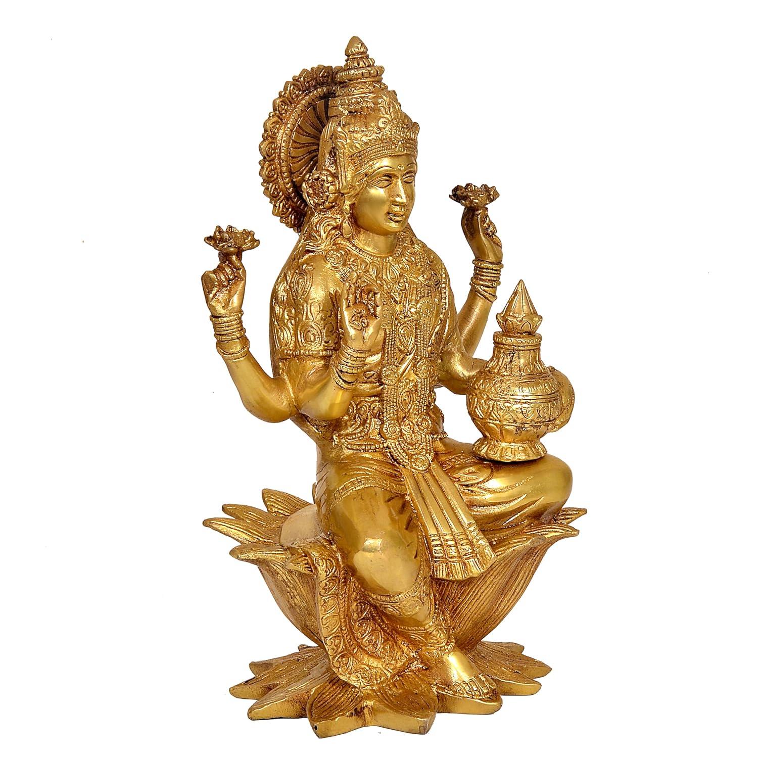 Brass Lakshmi Sitting On Lotus Idol-ArtyCraftz.com