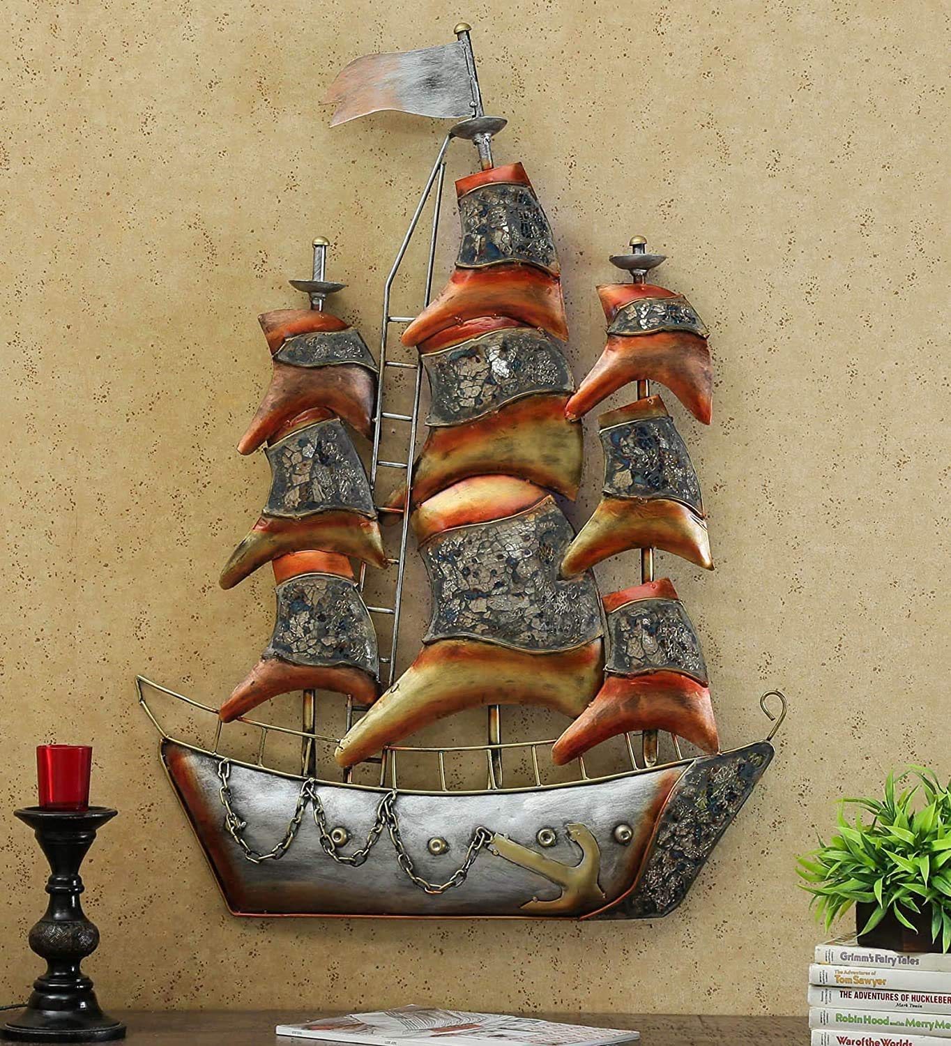 Handcrafted Metal Ship Wall Decor 27*3*38 Inches