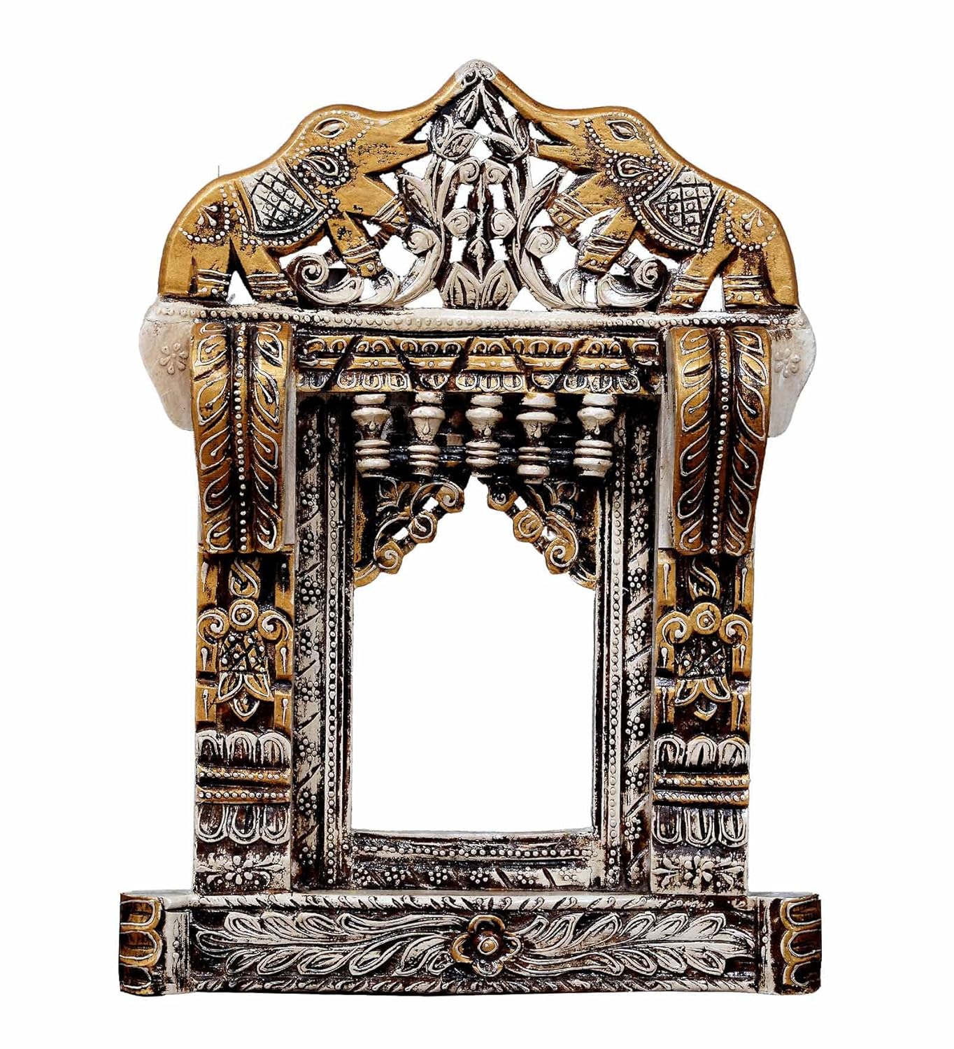 Solid Wood Elephant craved Jharokha Wall Hanging