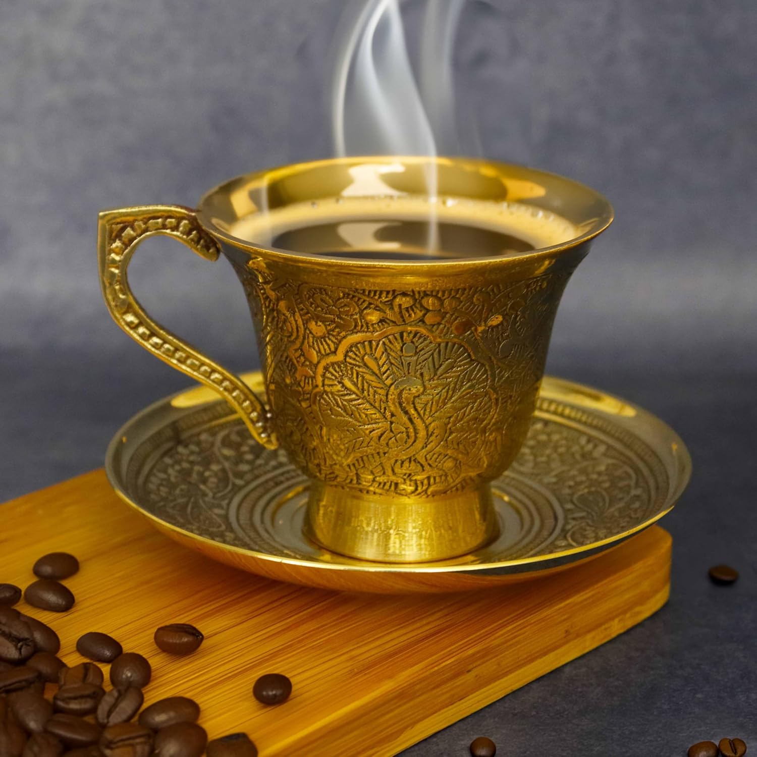 Brass Engraved Coffee Cup and Saucer-ArtyCraftz.com