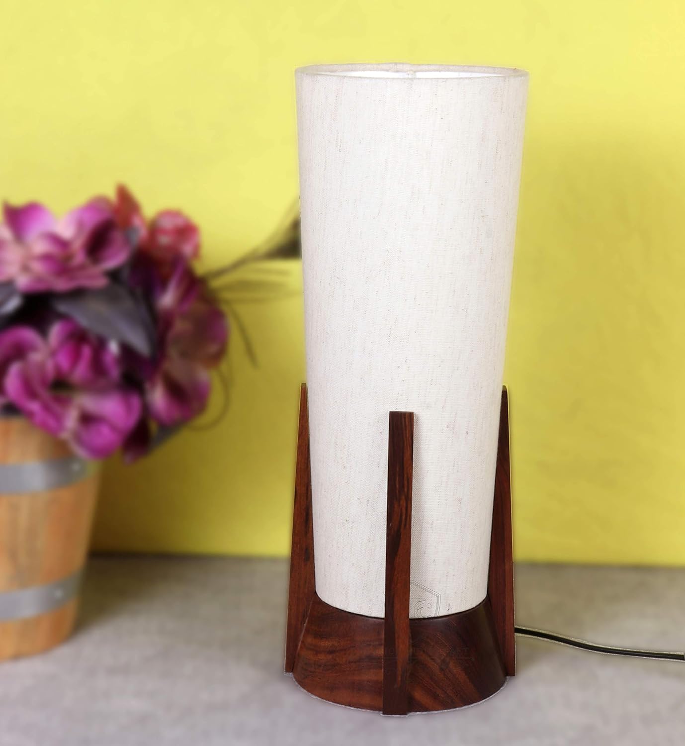 Handcrafted Round Wooden Table Lamp for Home Decor