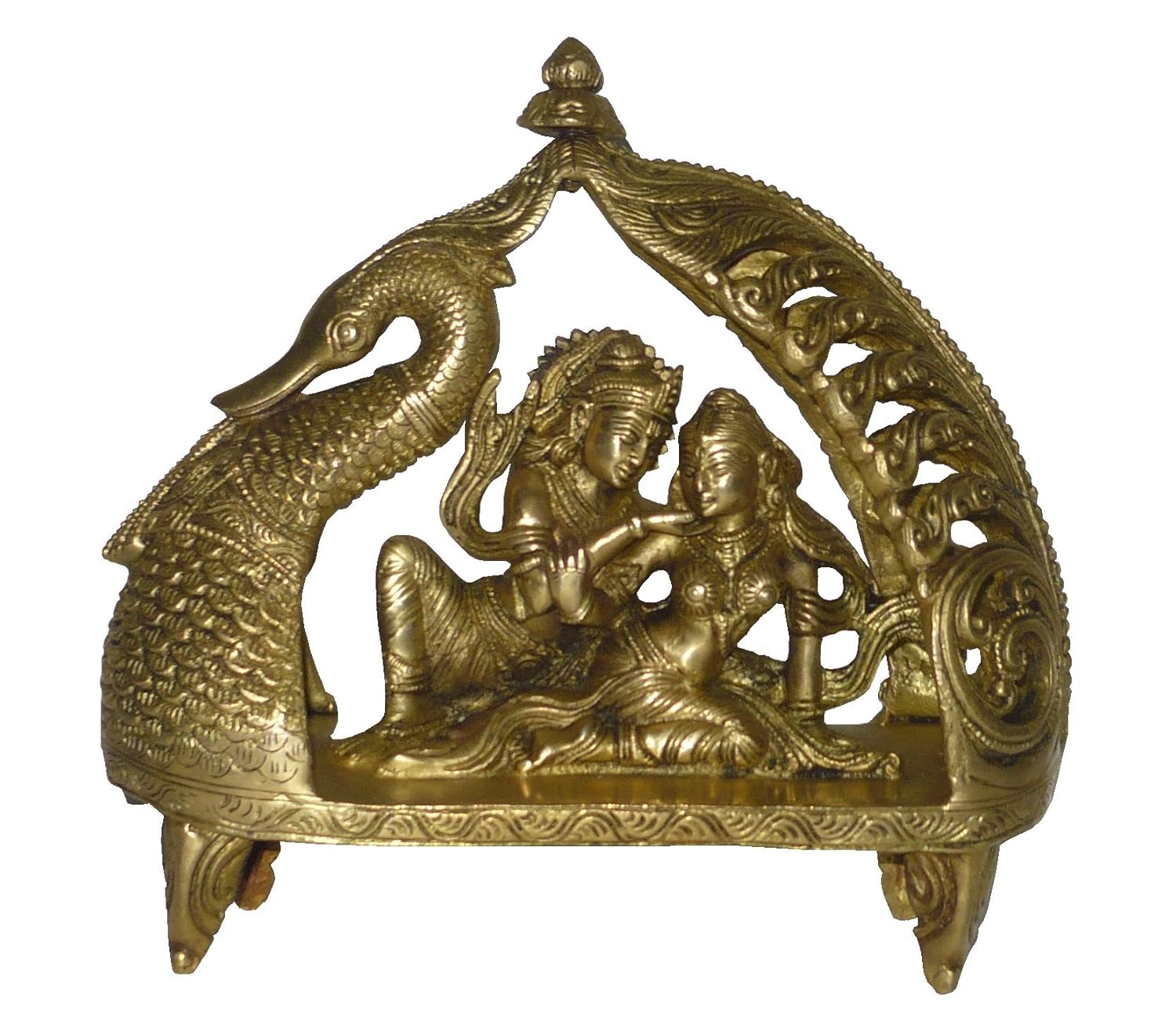 Brass Radha Krishna On Peacock Palanquin