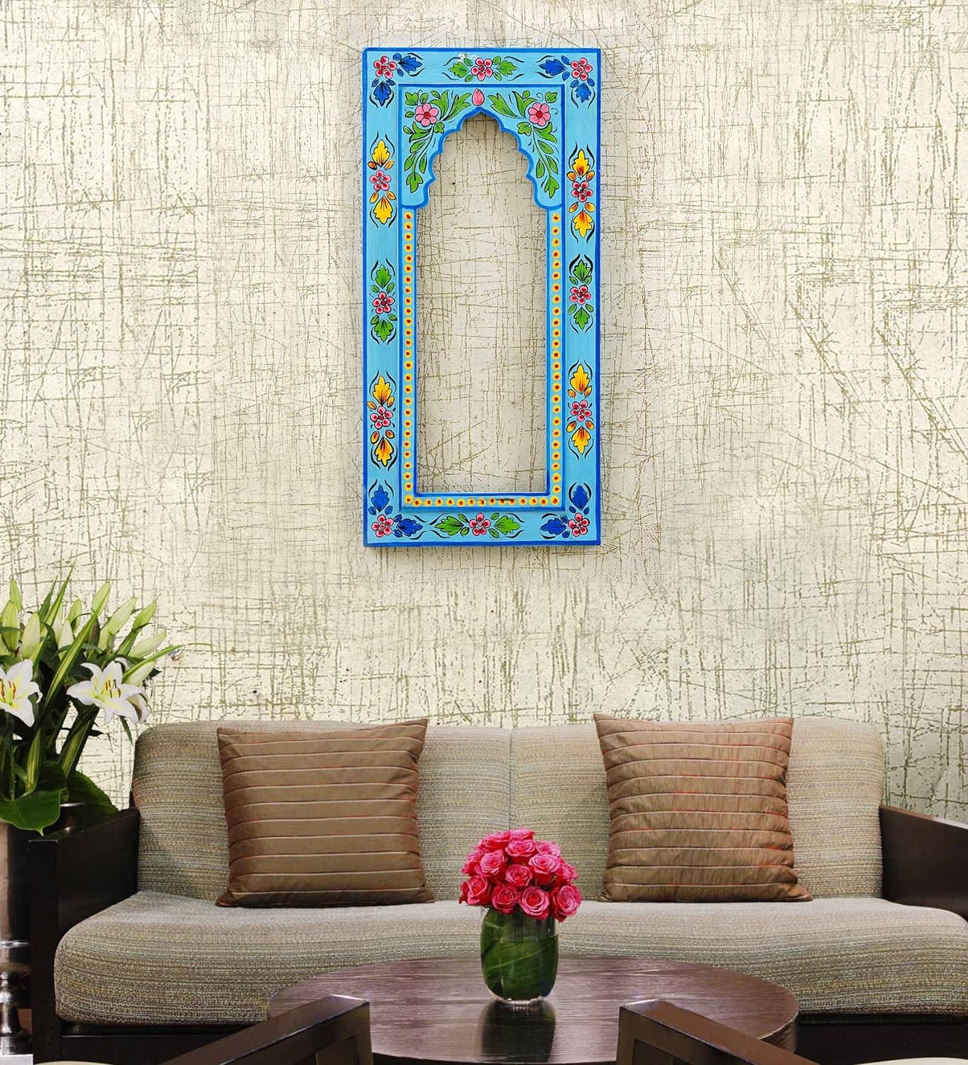 Handpainted Rectangle Blue Colour Jharokha Frame Wall Hanging