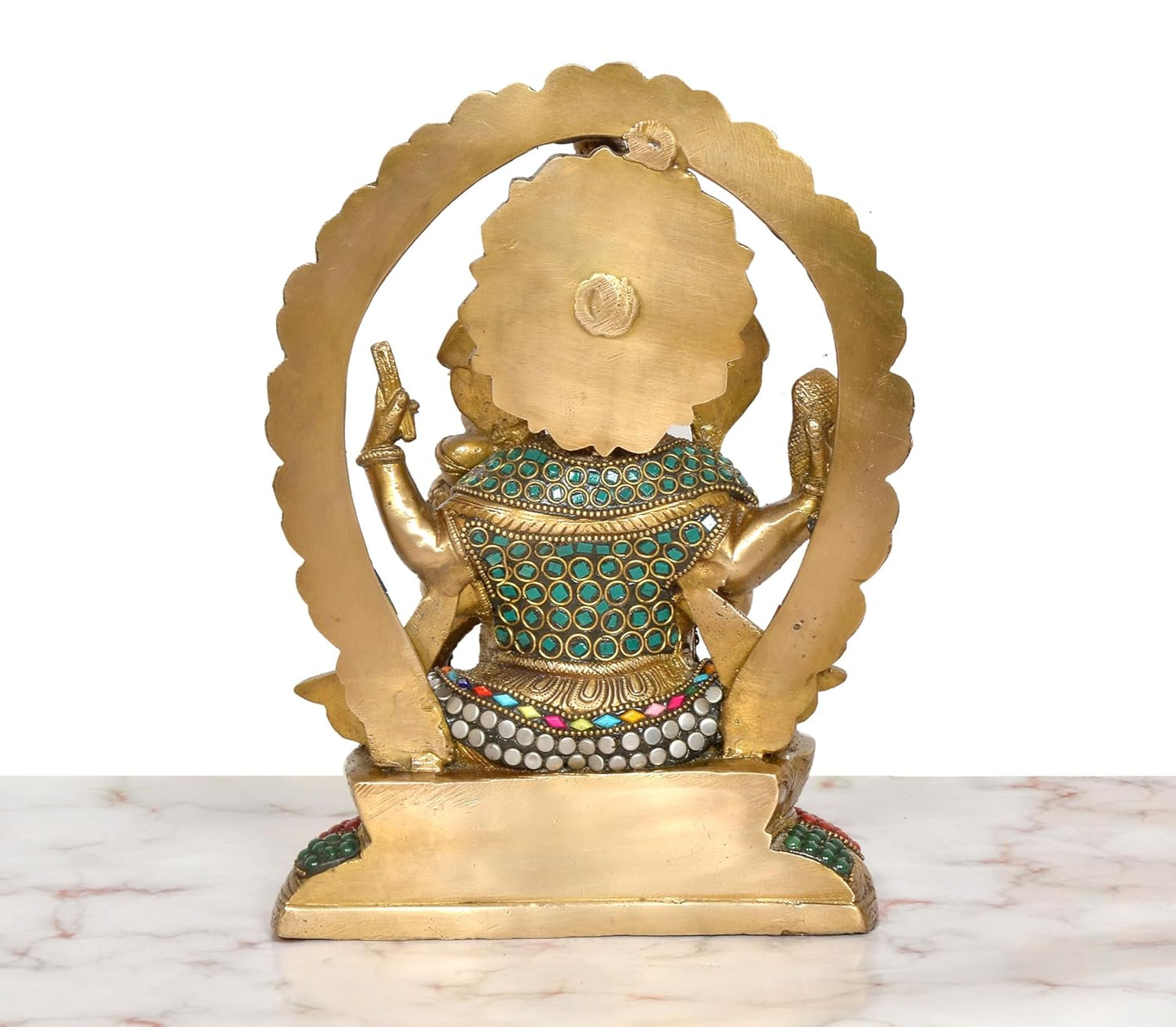 Handcrafted Multicolor Brass Ganesha Idol with Decorative Arch for Home Temple – 10 Inch